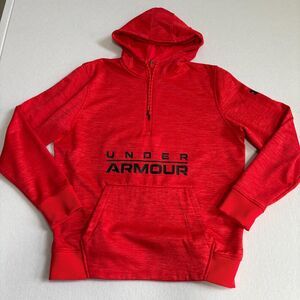 Under Armour ColdGear Hoodie Sweatshirt Mens L Red 1/4 Zip Casual Warm EUC